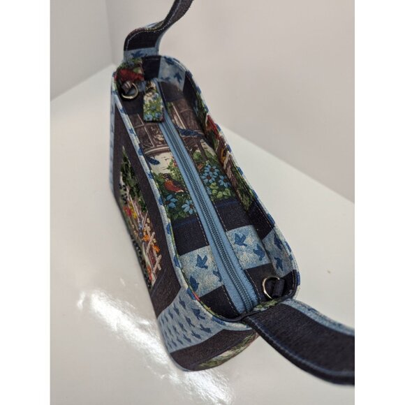 Cat Watching Birds Hard Body Single Handle Purse Bag Beaded with Feet - Picture 5 of 8